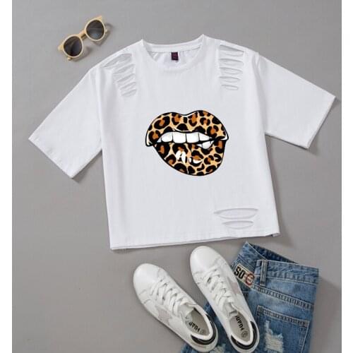 Ulzzang Hole T Shirts for Women Crop Top Cotton Tshirt Short Sleeve Tee Crewneck Harajuku Female Crop Tops Aesthetic Clothing