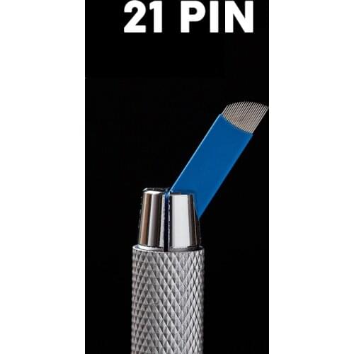 100 PCS Blue Microblading 21 Pin Tattoo Needles Permanent Makeup Blade For 3D Eyebrow Embroidery Manual Tattoo Pen