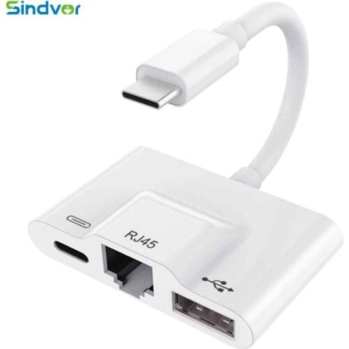 Sindvor 3 In 1 Charger Adapter For Type-C To Lan 100Mbps Ethernet Rj45 Adapter Otg Usb 3.0 Camera Reader For Type-C Smart Phone