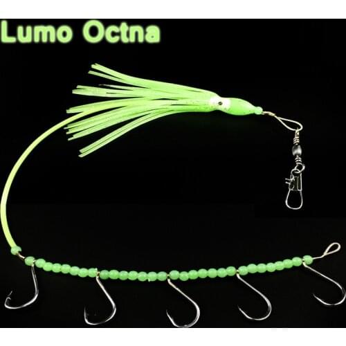 5PCS New Steel Wire Rigged Lumo Octopus Skirt Jig Lure with 5 Hooks Saltwater Fishing Bait