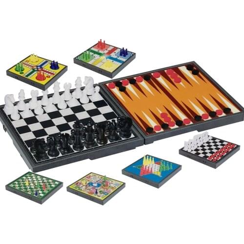 8 In 1 Multifunctional International Puzzle Foldable Portable Plastic Chess Set Checkers Chess Flying Chess Board Game Toy