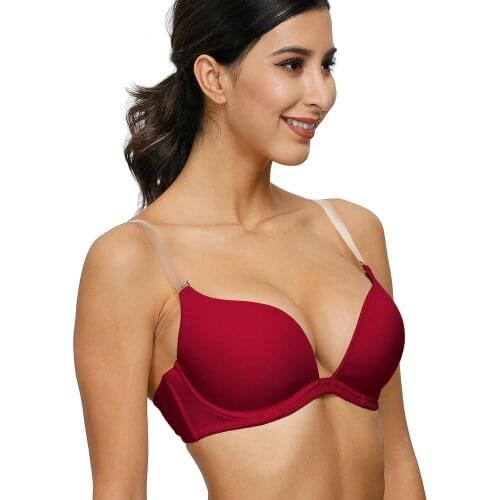 New Hot Selling Women Big Red Push Up Bra Sexy Invisible Deep V Multipoint Plus Size 30 32 34 36 38 40 42 44 A B C D E Cups