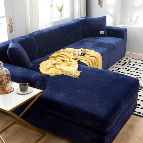 Sofa Cover Solid Color Thick Velvet Sofa Cover Elastic Universal Slipcover All-inclusive Couch Cover Dining Room