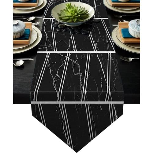 Black Marble Texture With White Stripes Table Runner Table Flag Home Party Decorative Tablecloth Table Runners