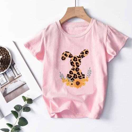 Cartton Leopard Rabbit Graphic Printed Kids Tshirt Summer New Fashion Children T-shirt Boys Girls Cute Pink Short Sleeve Tops