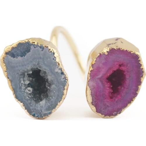 Druzy Fashion Natural Stone carnelian Ring blue agates Vintage Jewelry Adjustable Color Ring for Women Party Gift Wedding