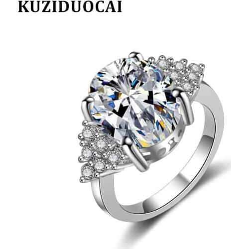 Hot Zircon Stainless Steel Angel Wings Egg Shape Kuziduocai New Fashion Jewelry Wedding Bride Party Rings For Women Anillos R827