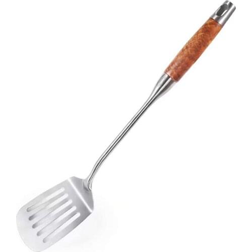 304 Stainless Steel Kitchen Cooking Spatula Non-Stick Pan Slotted Spatula with Heat-Resistant Wooden Handle