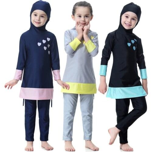 Muslim Girls Swimwear Islamic Kids Swimming Suits Beach Wear Bathing Suits Burkinis Surf Arabic Swimwear Cute Dress Girl Abaya