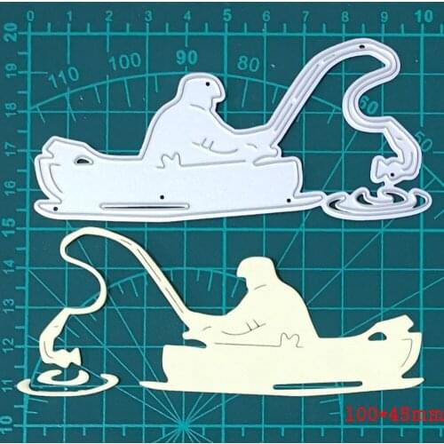 Man Fishing on Boat Metal Cutting Dies For Stamps Scrapbooking Stencils DIY Paper Album Cards Decor Embossing New Outdoor Sports