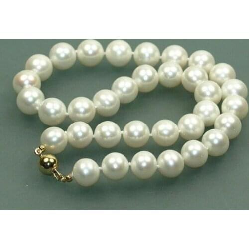 Fashion beautiful 9-10 mm white fresh water round pearls necklace 18" 36"AAA