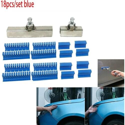 18X Paintless Dent Removal Puller Tabs Teeth Tools Kit with Glue Sticks for Big Dent Repair of Car Body Hail Damage Blue