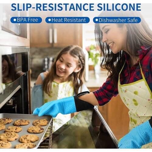 Extra Long Oven Mitts and Pot Holders Sets 15 Inches Heat Resistant Silicone Oven Mitts with Mini Oven Gloves
