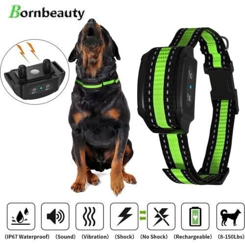 Pet Dog Electronic Training Collar Rechargeable Waterproof Adjustable Shock Vibration Sound Stop Barking Collar for All Dogs Siz