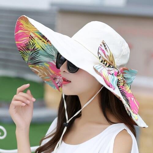 Sun Protection Beach Hat Women Wide Brim Foldable Visor Cap Female Summer Sun Shade Floppy Anti-UV Holiday Breathable Caps H244