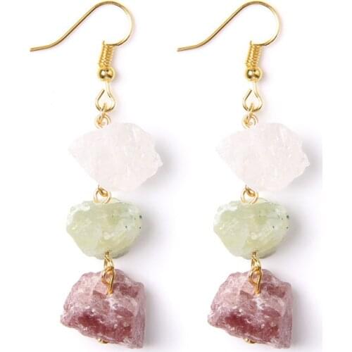 Gold-Plated Irregular Shape Quartz Earrings Hook Style Goldtone Plating with Unique Big Natural Quartz