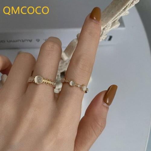 QMCOCO Fashion 925 Silver Rings France Gold Plated Vintage Geometric Fashion Trend Woman Jewelry Accessories