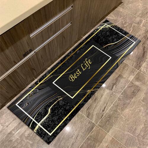 Luxury Black Marble Kitchen Mat Anti-slip Mat For Hallway Long Rug For Living Room Bedroom Bedside Mat Flannel Bathroom Mats