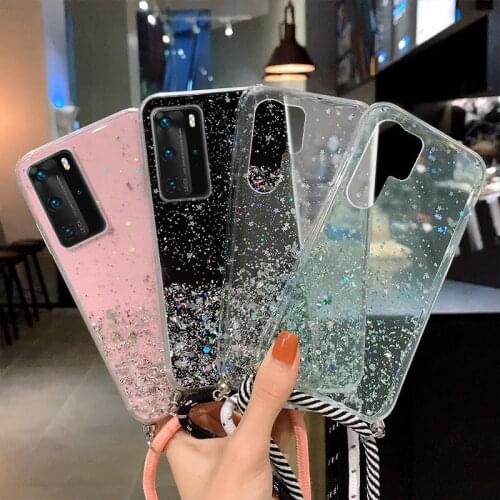 Bling Glitter Stars Sequins Cord Chain Lanyard Phone Case For iPhone 11 12 Pro Max Xs Max 7 8 6s Plus XR 12 Mini X SE 2020 Cover