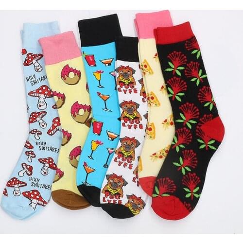 Happy Funny Socks Fashion Hip Hop Skateboard Socks Men Cotton Cartoon Shark Pig Dog Food Hamburger Pizza Sushi Unisex Sokken