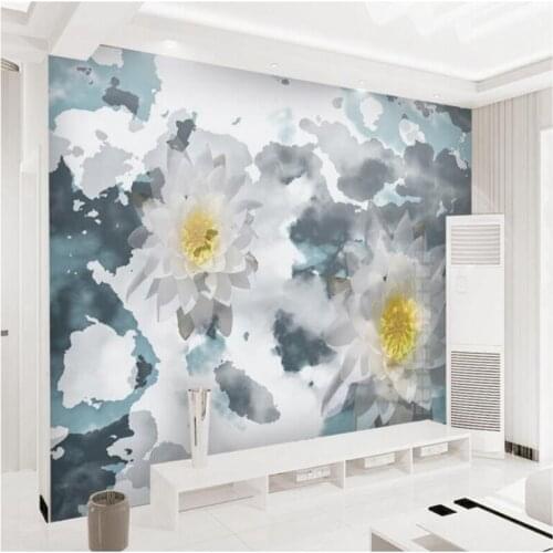 Modern Wall Art 3d Murals Chinese Marble Texture Ink Lotus Bedroom Wallpaper Ideas Modern Sitting Room Room Decor Restaurant
