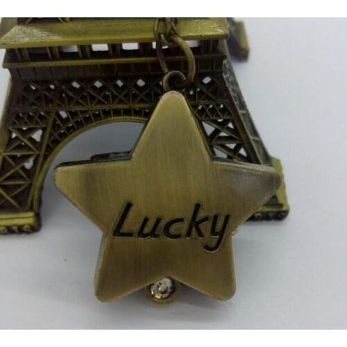 Vintage Antique bronze lucky star necklace quartz pocket watches with chain woman kids pendant gift