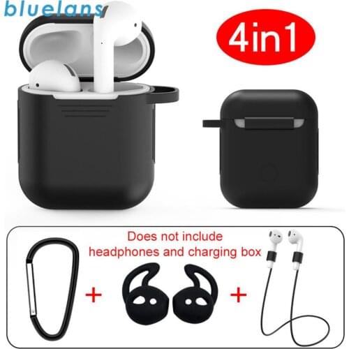4 in 1 Silicone Case Set For Airpods 1 2 Protection Bags Cover Anti-lost Strape Earhook Climbing buckles For Apple Air Pods 1 2