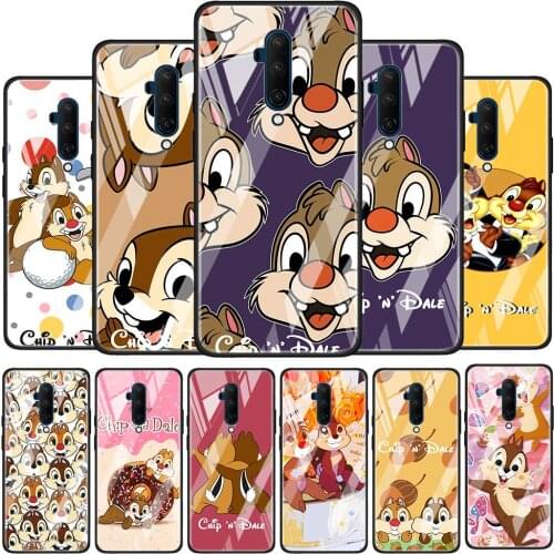 Disney Chip 'n' Dale cute Glossy Protection Cover for OnePlus 9R 9 8T 8 7T 7 Pro Nord Z 5G Luxury Tempered Glass Phone Case