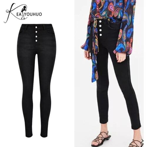 2018 Summer Pants Trousers Ladies Gray Ripped High Waist Skinny Jeans Woman Denim Pencil Full Length Pink Black Jeans For Women