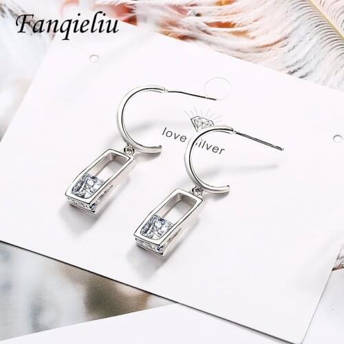 Fanqieliu Square Drop Earrings 5A Zircon 925 Sterling Silver Earrings For Women Trendy Crystal Jewelry Dangle Earring FQL20270