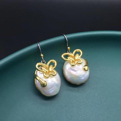 New jewelry creative design 925 silver bow shaped pearl drop earrings for ladies