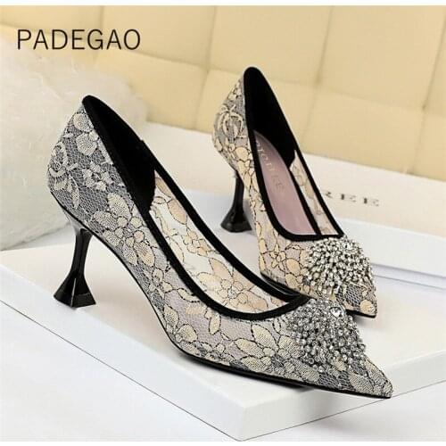 2020 Women Shoes Lace Crystal Luxury Sexy High-heeled Fashion Casual Party Womens Shoes