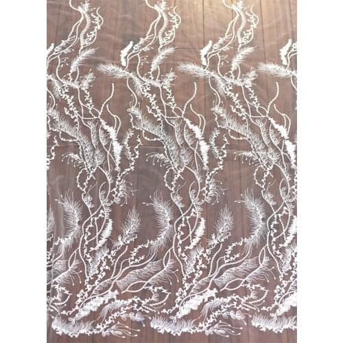 Off White 1 Yard Flat Embroidery Lace Fabric Women Dress Veil DIY Sewing Accessories
