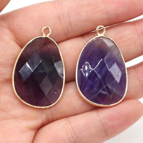 2Pcs Natural Stone Amethyst Faceted Drop Shape Pendant Charms for Jewelry Making DIY Necklace Earrings Accessories Gift 23x34mm