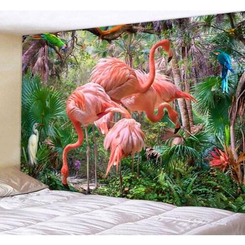 Flamingo Forest Tapestry Kawaii Room Decor Mandala Tapestry Wall Hanging Boho Decor Macrame Hippie Witchcraft Tapestry