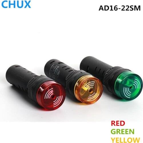 AD16-22SM Flash LED Buzzer Indicator Light Alarm Red yellow Blue Green white led buzzer light 12V 24V 36V 48V 110V 220V 380v
