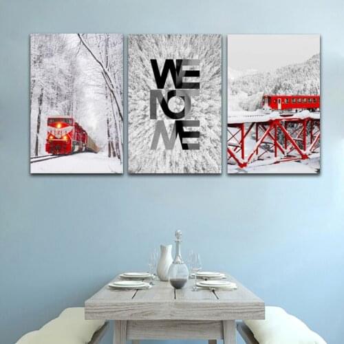 Winter Street and Forest Landscape Canvas Painting Nordic Style Living Room Wall Art Print Unframed 3 Panels Home Decor