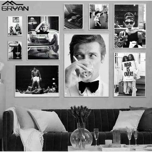 Classic Famous Black White Photo Print Picture Wall Art Fashion Retro Canvas Painting Sexy Woman Poster Living Room Decortion