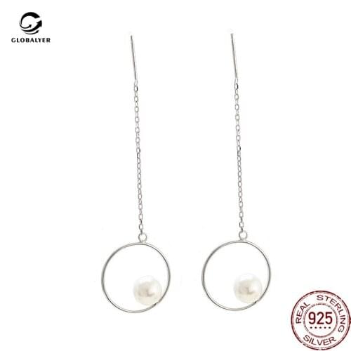 Korean fashion S925 sterling silver tassel long earrings Geometric chain ring circle Female temperament ear jewelry 034