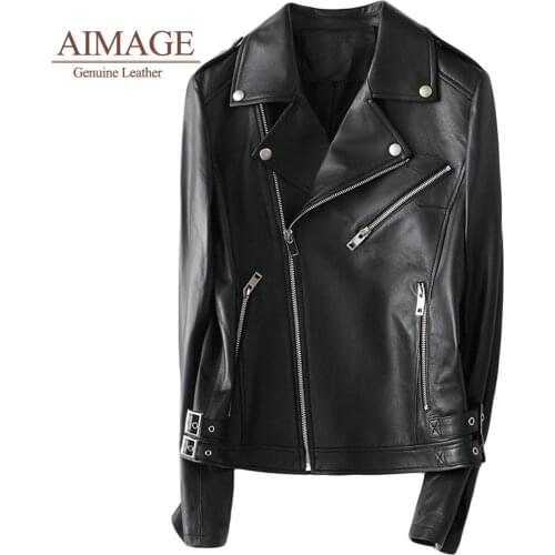 Spring antumn куртка женская весна turn collar sheepskin overcoats rivet black female long sleeve zipper vintage outwear PY032