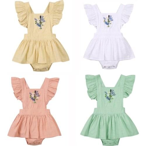 0-24 Months Baby Girl Summer Bodysuit Cute Ruffle Sleeve Floral Embroidery Jumpsuit For Newborn Girls Causal Tutu Dress Playsuit