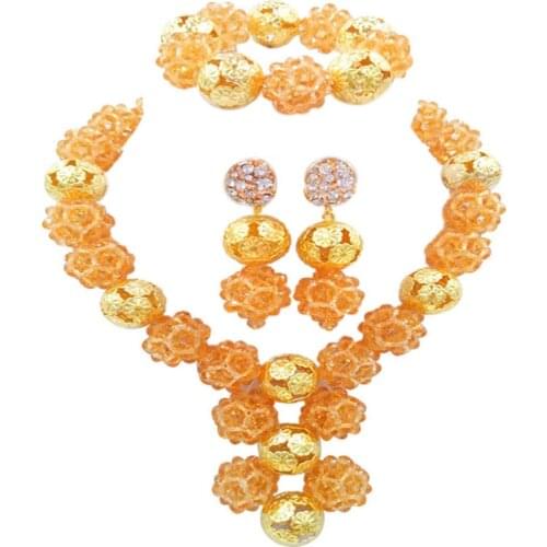 In fashion champagne gold crystal ball bead african beads jewelry set 1SJQ-02