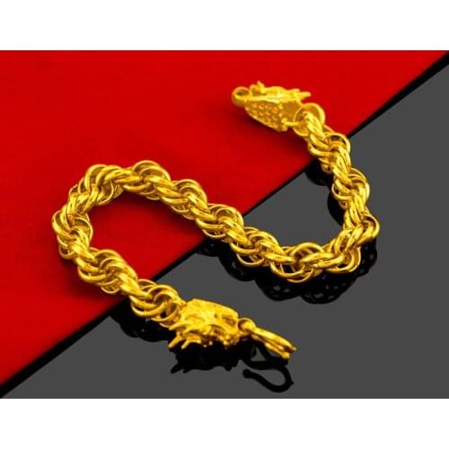 Fashion Domineering Double Dragon Head Jewelry Gold Filled Mens Hollow Twist Bracelet Thick Chain