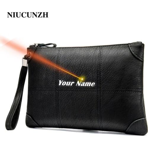 NIUCUNZH Men’s clutch bag for men bag natural leather luxury Clutch bag For phone new designer engraved purse for card holder
