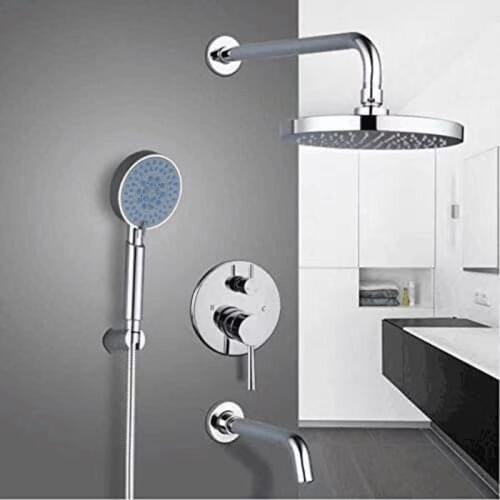 ChromeRound Shower Faucets Set 8" 10"12"Brass Rainfall Shower Head Single Handle Mixer Tap Bathroom Shower Wall Mount Concealed