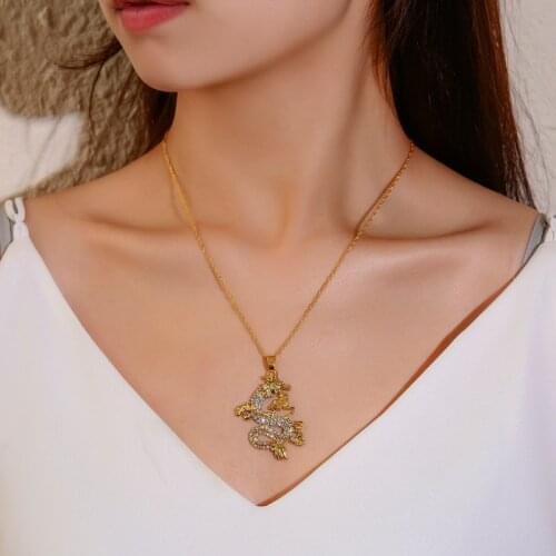 New Fashion Copper Dragon Pendant Necklace For Woman And Man Gold Necklace With Stainless Steel Chain Jewelry Gift