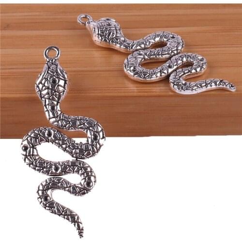 4pcs 21*50mm Antique Silver Plated Snake Charms Pendants for Bracelet Jewelry Making DIY Handmade 23544