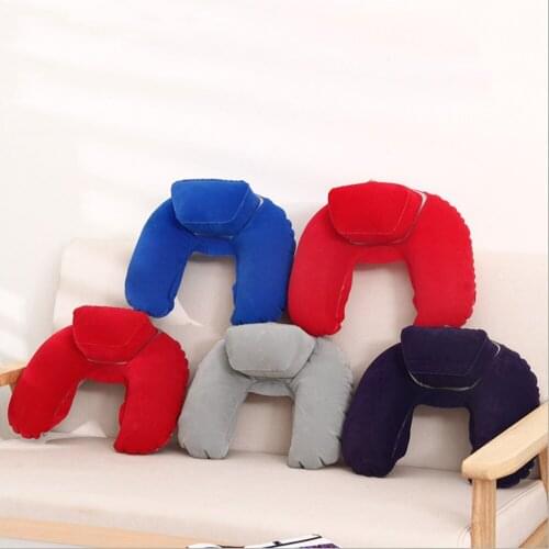 Portable Push-type Inflatable U-shaped Pillow Travel Multi-purpose Flocking Soft High-elastic Pillow Camping Office Pillow