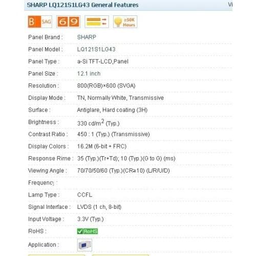 LQ121S1LG43 800*600 12.1 INCH Industrial LCD,A+ Grade in stock, tested before shipment