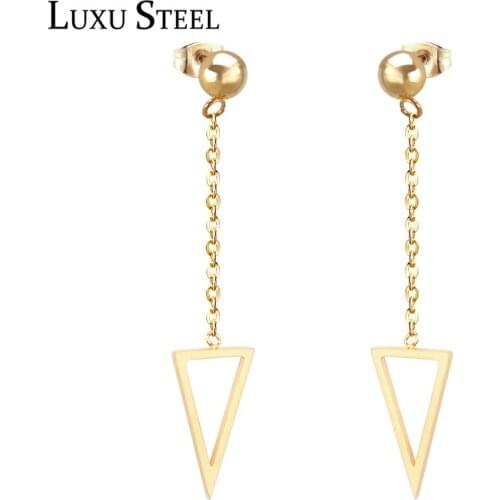 LUXUSTEEL Geometry Triangle Tassel Chain Earrings Stainless Steel Gold Color Push Back Earring Fashion Jewelry Brinco Gift
